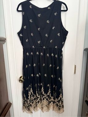 American Rag Black Dress with Gold Embroidery
